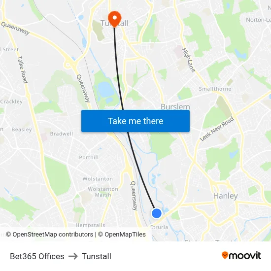 Bet365 Offices to Tunstall map