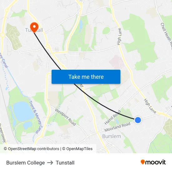 Burslem College to Tunstall map