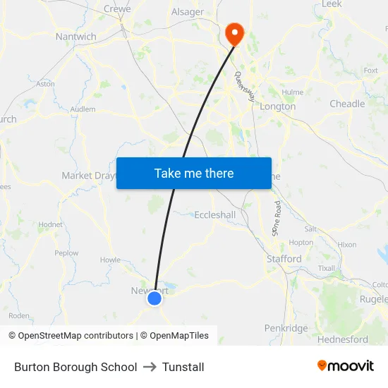 Burton Borough School to Tunstall map
