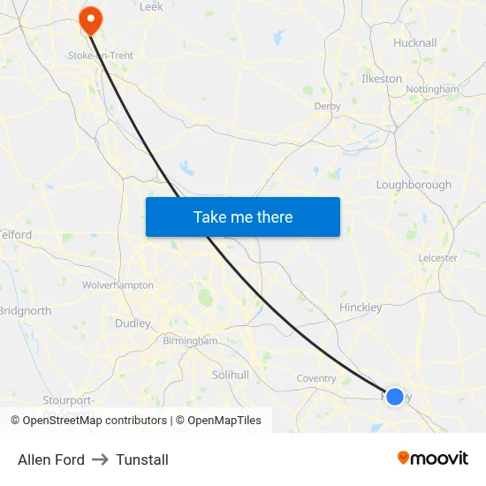Allen Ford to Tunstall map
