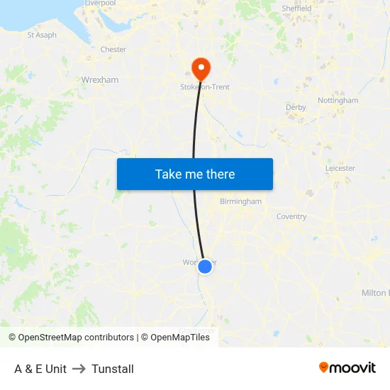 A & E Unit to Tunstall map