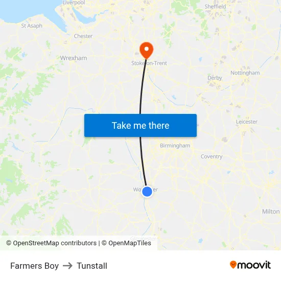 Farmers Boy to Tunstall map