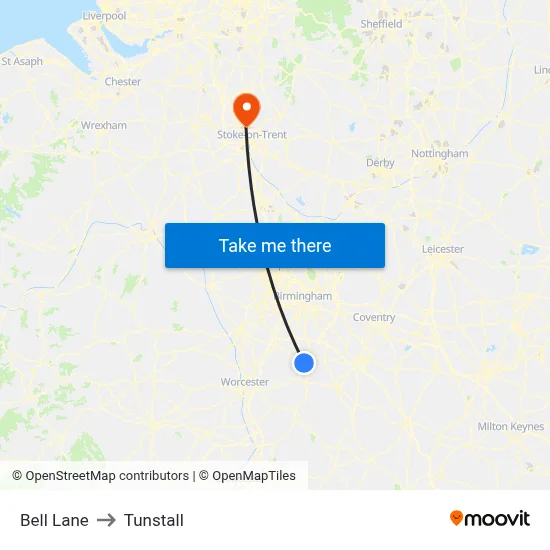Bell Lane to Tunstall map