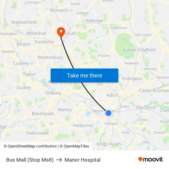Bus Mall to Manor Hospital map