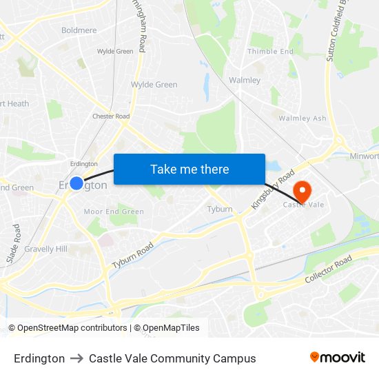 Erdington to Castle Vale Community Campus map