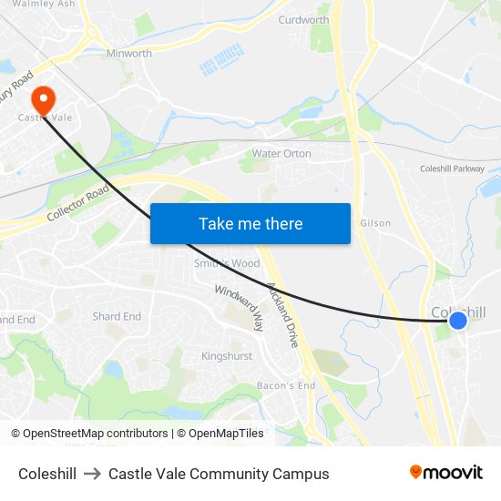 Coleshill to Castle Vale Community Campus map
