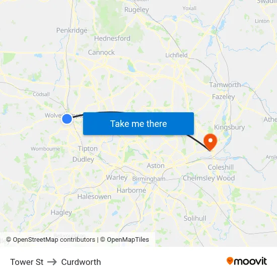 Tower St to Curdworth map