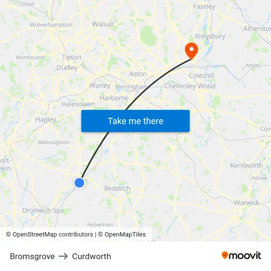 Bromsgrove to Curdworth map