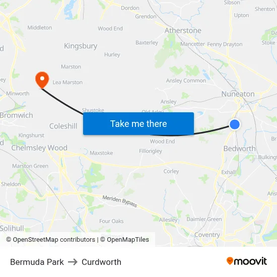 Bermuda Park to Curdworth map