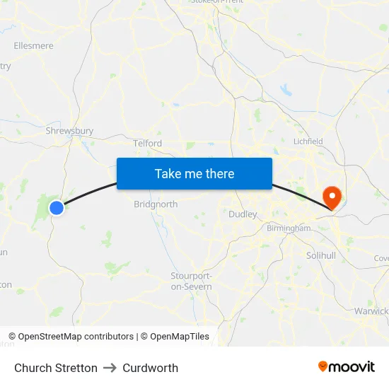 Church Stretton to Curdworth map