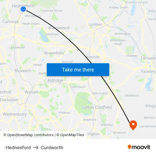 Hednesford to Curdworth map