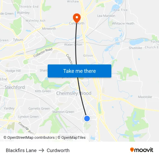 Blackfirs Lane to Curdworth map