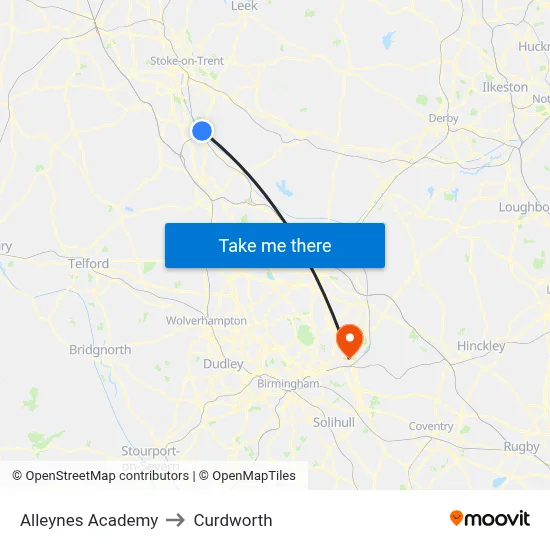 Alleynes Academy to Curdworth map