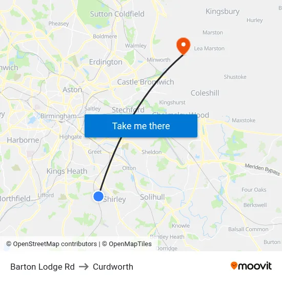 Barton Lodge Rd to Curdworth map