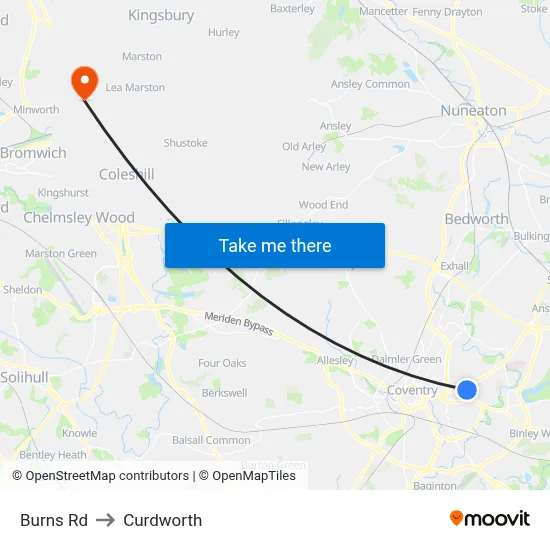 Burns Rd to Curdworth map