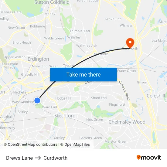 Drews Lane to Curdworth map