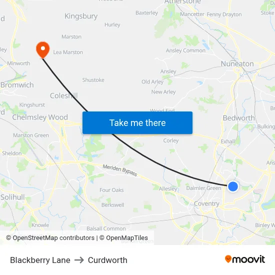 Blackberry Lane to Curdworth map
