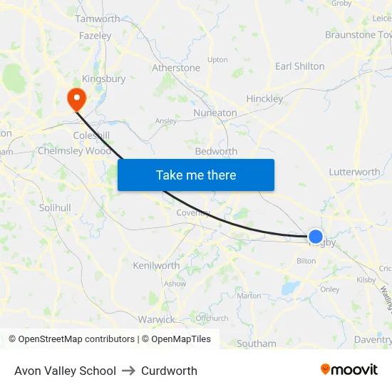 Avon Valley School to Curdworth map