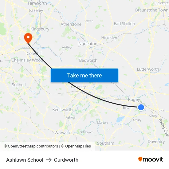 Ashlawn School to Curdworth map
