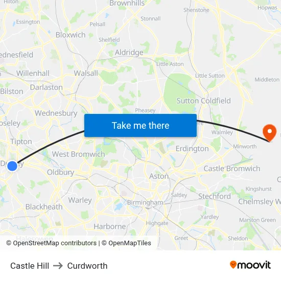 Castle Hill to Curdworth map