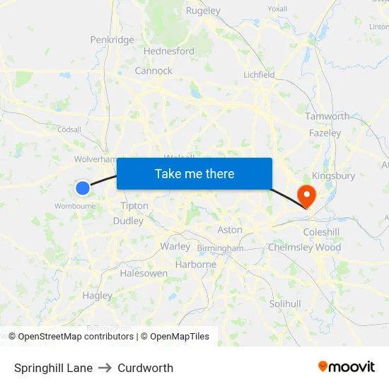 Springhill Lane to Curdworth map