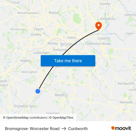 Bromsgrove- Worcester Road to Curdworth map