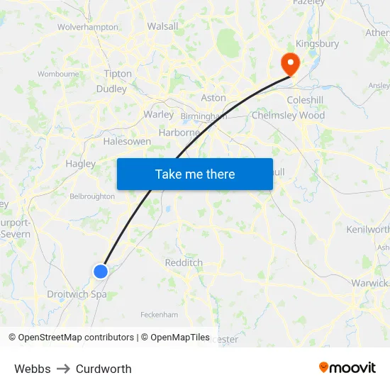 Webbs to Curdworth map