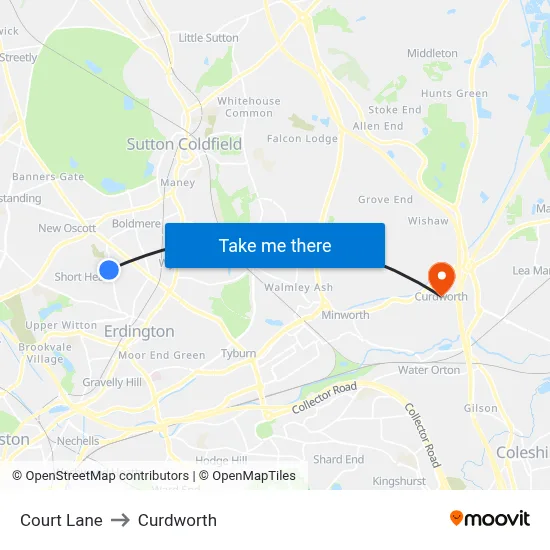 Court Lane to Curdworth map
