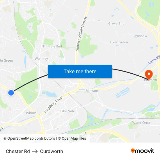 Chester Rd to Curdworth map