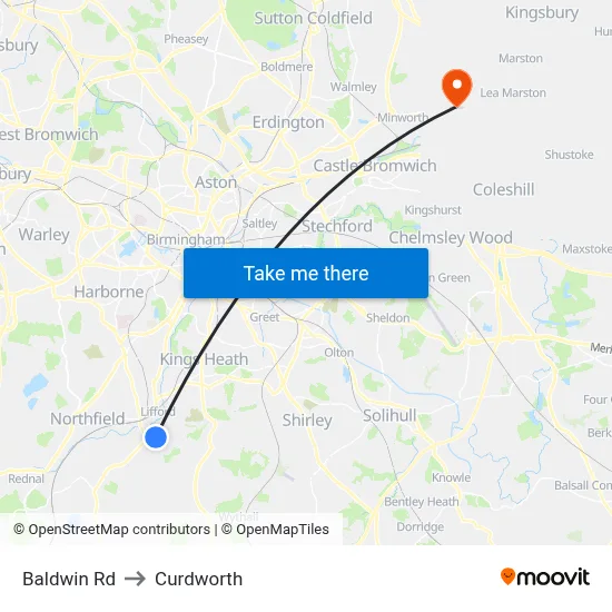 Baldwin Rd to Curdworth map