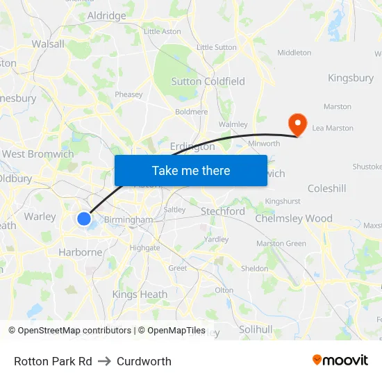 Rotton Park Rd to Curdworth map