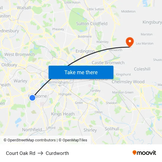Court Oak Rd to Curdworth map