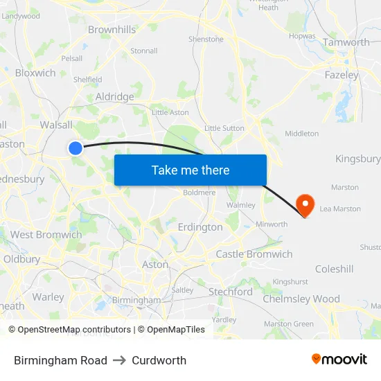 Birmingham Road to Curdworth map