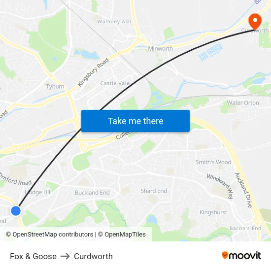 Fox & Goose to Curdworth map