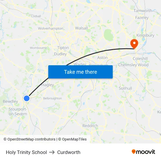 Holy Trinity School to Curdworth map