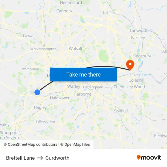 Brettell Lane to Curdworth map