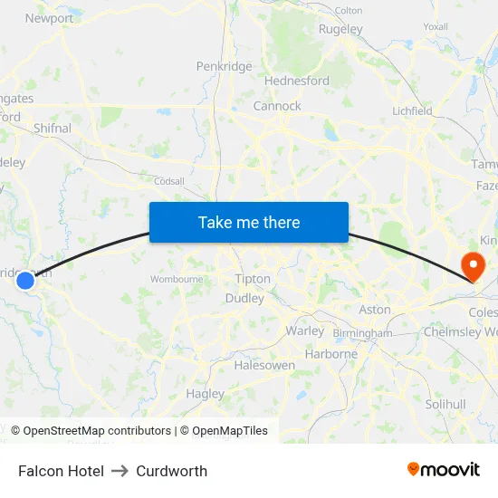 Falcon Hotel to Curdworth map