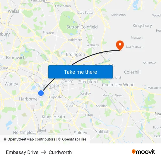 Embassy Drive to Curdworth map