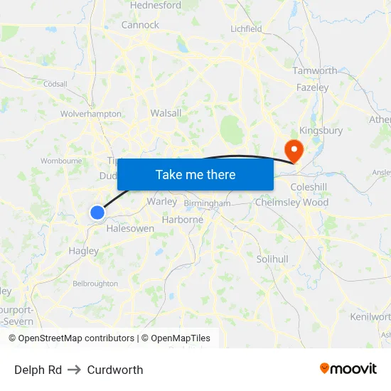 Delph Rd to Curdworth map