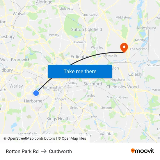 Rotton Park Rd to Curdworth map
