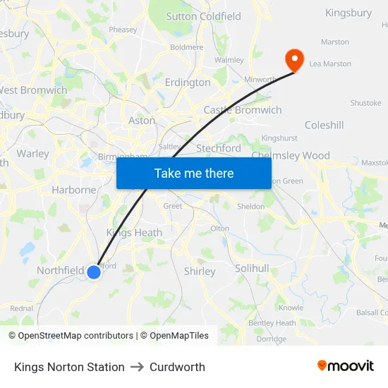 Kings Norton Station to Curdworth map