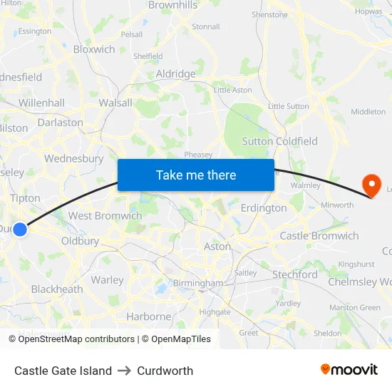Castle Gate Island to Curdworth map
