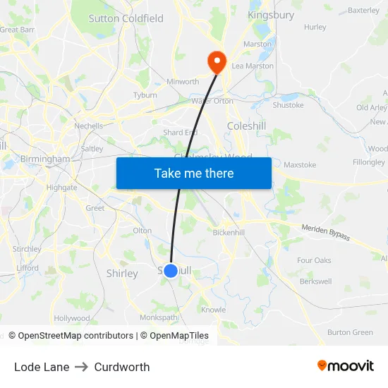 Lode Lane to Curdworth map