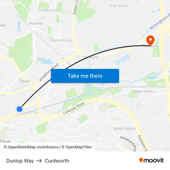 Dunlop Way to Curdworth map