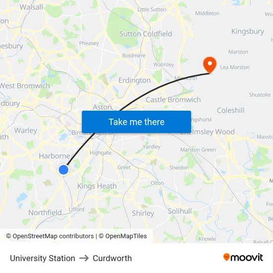University Station to Curdworth map