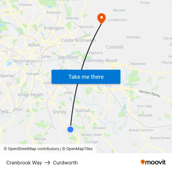 Cranbrook Way to Curdworth map
