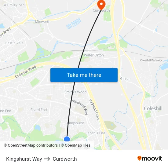 Kingshurst Way to Curdworth map