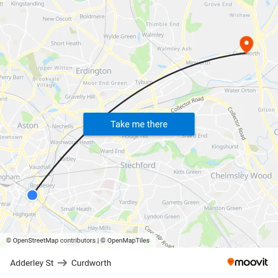 Adderley St to Curdworth map