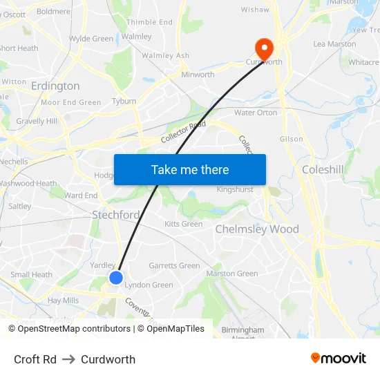 Croft Rd to Curdworth map