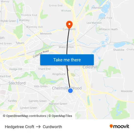 Hedgetree Croft to Curdworth map